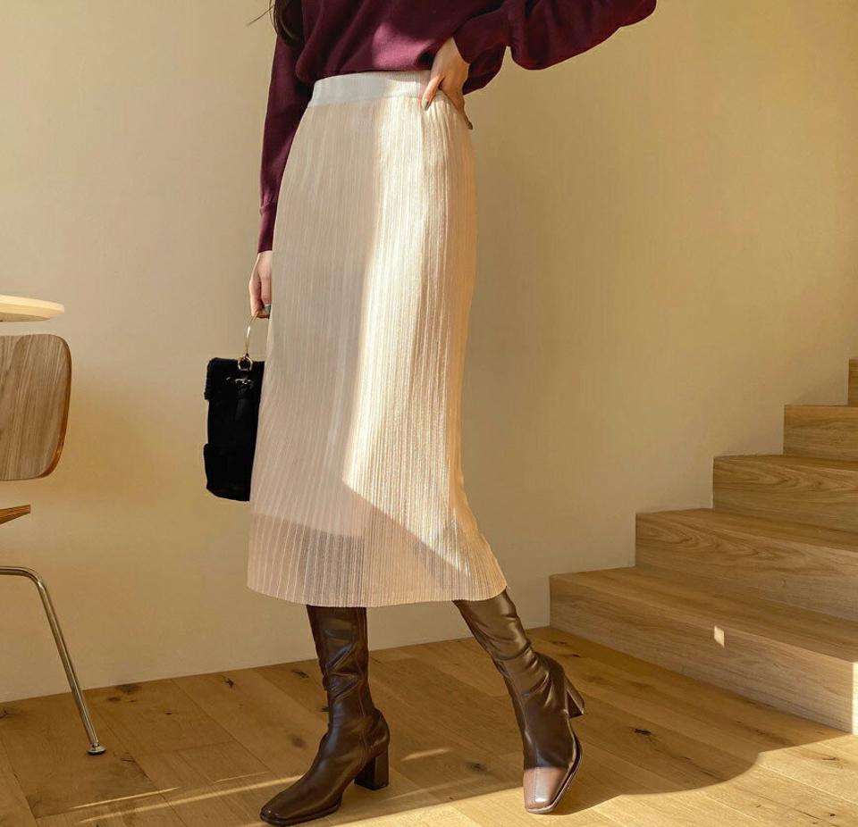 リバーシブルニットスカート・全2色・b65810 レディース 【sk】【スカート ロング ロングスカート ニット ニットスカート リバーシブル ウエストゴム Hライン シフォン 透け感 スリット 秋 冬 韓国 ファッション】【ハイホリHIHOLLI】【RV】