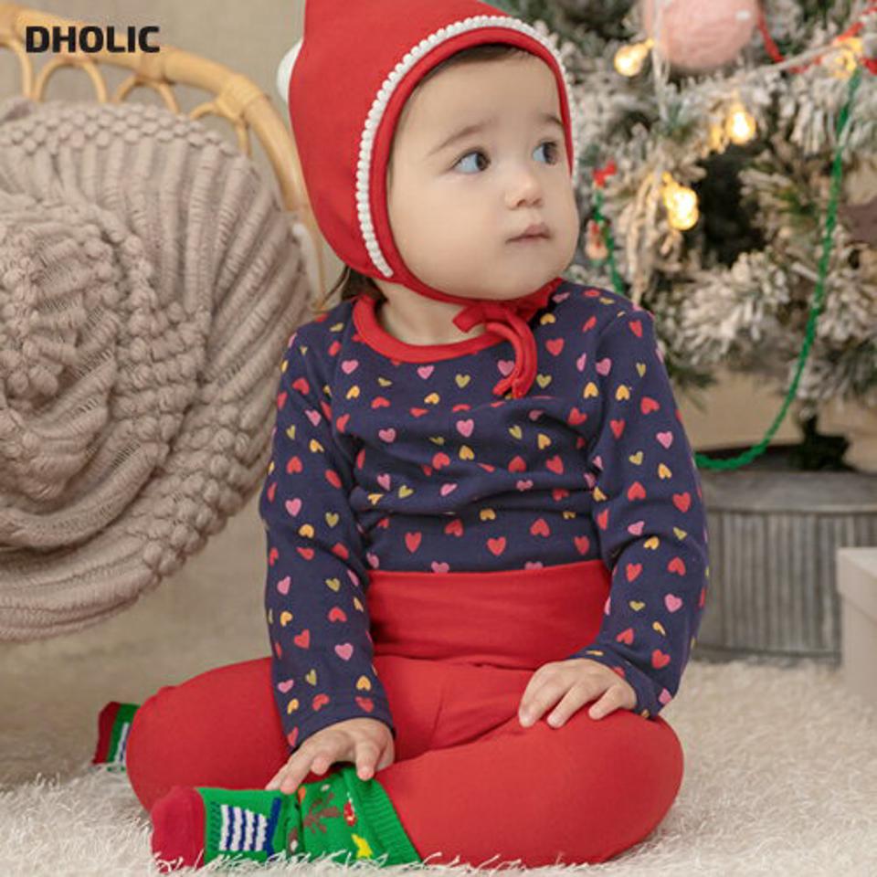 メリーハートルームウェア上下SET(red)・p010053 キッズ【0~2才】【uw】【ルームウェア 部屋着 パジャマ 長袖 トップス ハート 柄 パンツ ズボン 無地 単色 かわいい 女の子 男の子 韓国 韓国子供服 子供 こども 子供服 こども服】【KIDS】