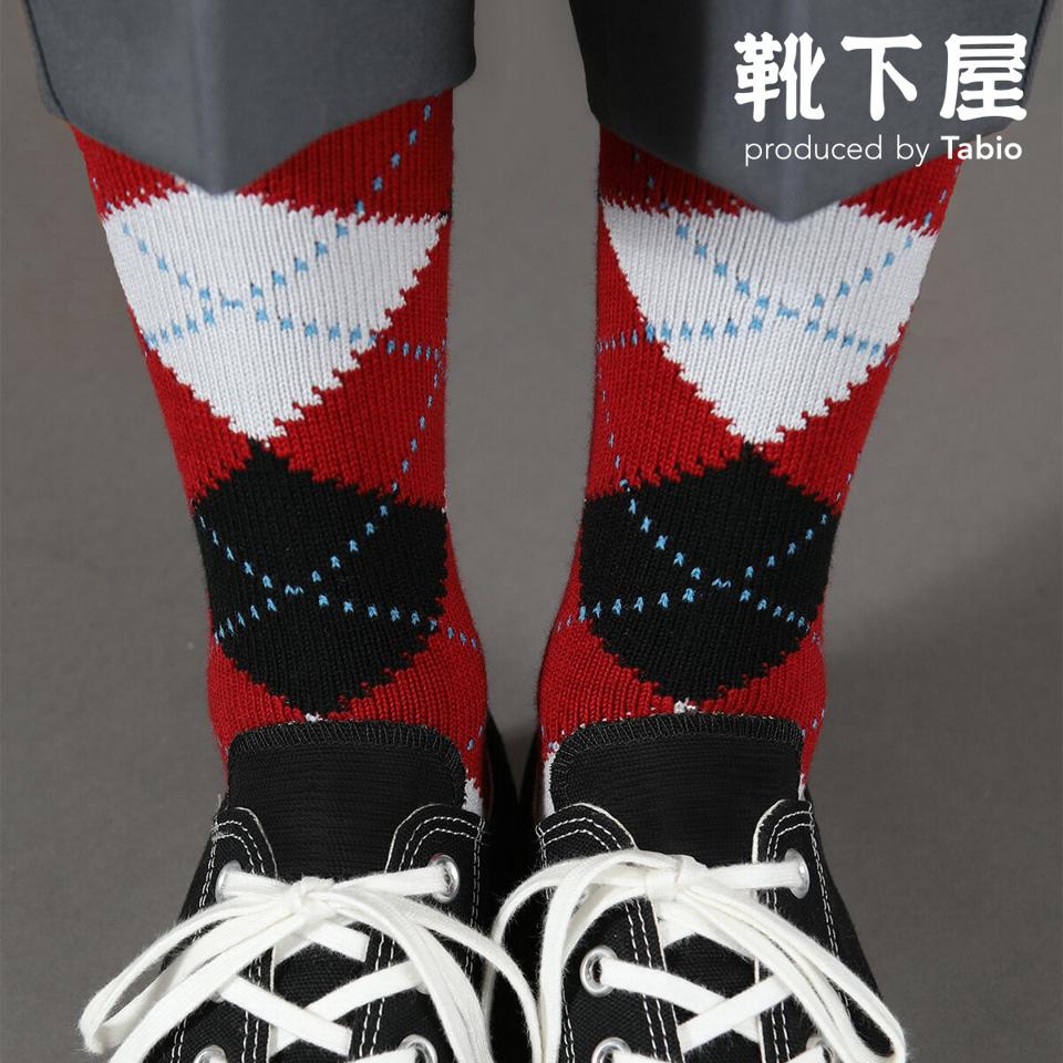 【あす楽】【Tabio MEN】 メンズ アーガイル柄ソックス 27〜29cm / 靴下屋 靴下 タビオ くつ下 クルー メンズ 大きいサイズ L 日本製 父の日 2206mka