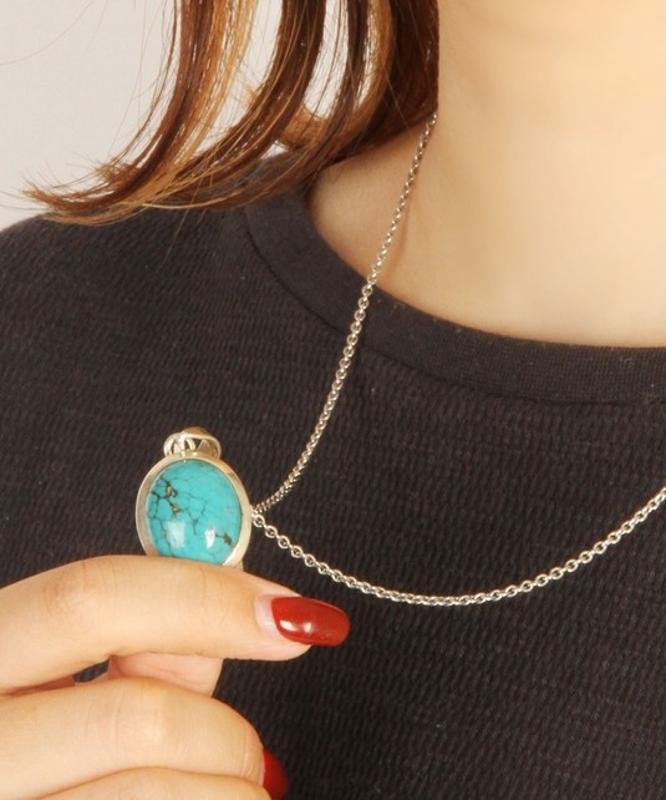 【シルバー925フランス天然石】ターコイズ楕円小ネックレス