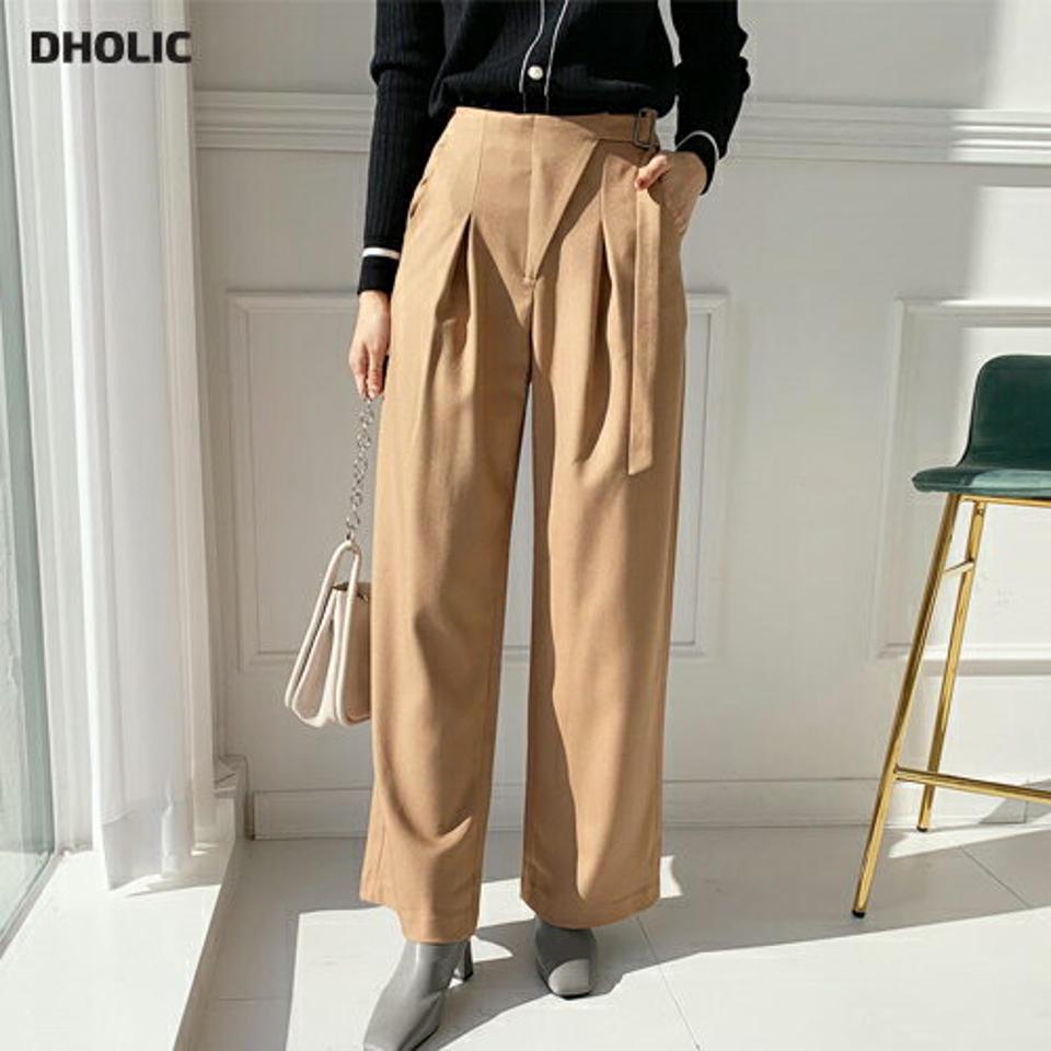 サイドベルトワイドパンツ・全2色・b65775 レディース 【pt】【パンツ ズボン ロングパンツ ワイドパンツ ワイド 単色 無地 シンプル 大人 カジュアル 秋 冬 韓国 ファッション】【ハイホリHIHOLLI】