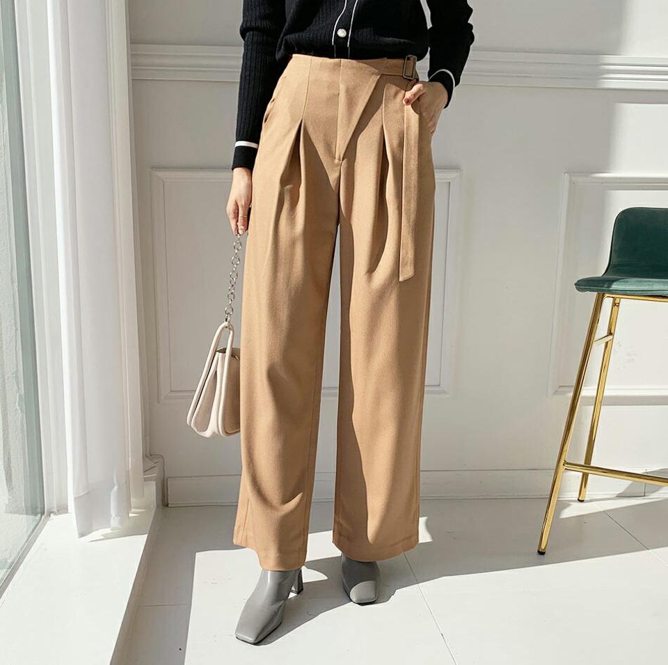 サイドベルトワイドパンツ・全2色・b65775 レディース 【pt】【パンツ ズボン ロングパンツ ワイドパンツ ワイド 単色 無地 シンプル 大人 カジュアル 秋 冬 韓国 ファッション】【ハイホリHIHOLLI】