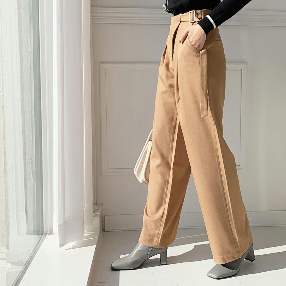 サイドベルトワイドパンツ・全2色・b65775 レディース 【pt】【パンツ ズボン ロングパンツ ワイドパンツ ワイド 単色 無地 シンプル 大人 カジュアル 秋 冬 韓国 ファッション】【ハイホリHIHOLLI】