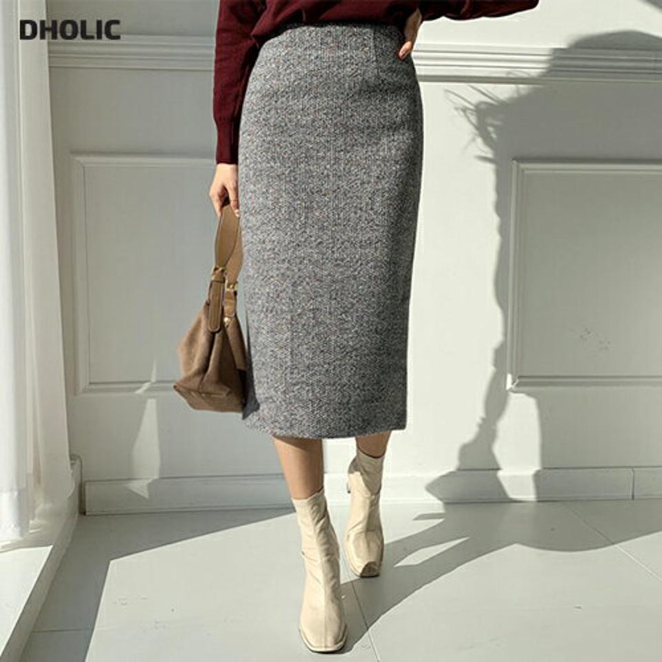 カラーミックスHラインスカート・全3色・t65782 レディース 【sk】【スカート ミディ丈 ミディスカート Hライン カラーミックス 高級感 大人 シック バックスリット 秋 冬 韓国 ファッション】【ハイホリHIHOLLI】