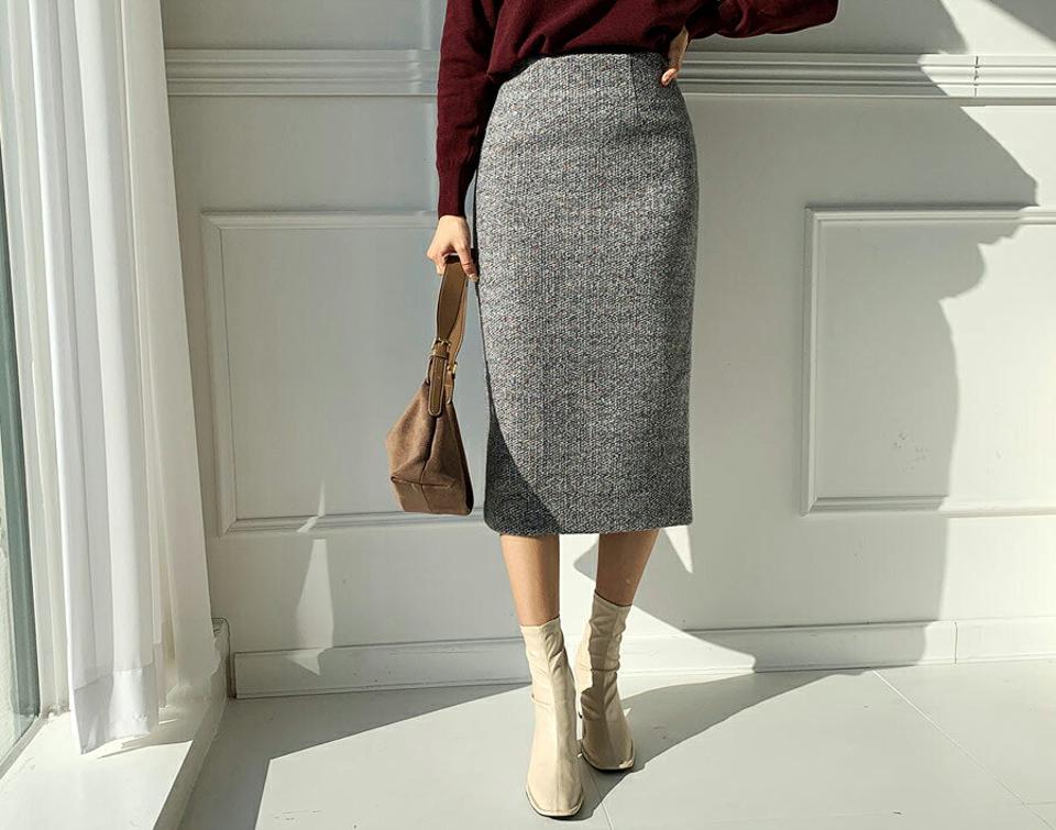 カラーミックスHラインスカート・全3色・t65782 レディース 【sk】【スカート ミディ丈 ミディスカート Hライン カラーミックス 高級感 大人 シック バックスリット 秋 冬 韓国 ファッション】【ハイホリHIHOLLI】