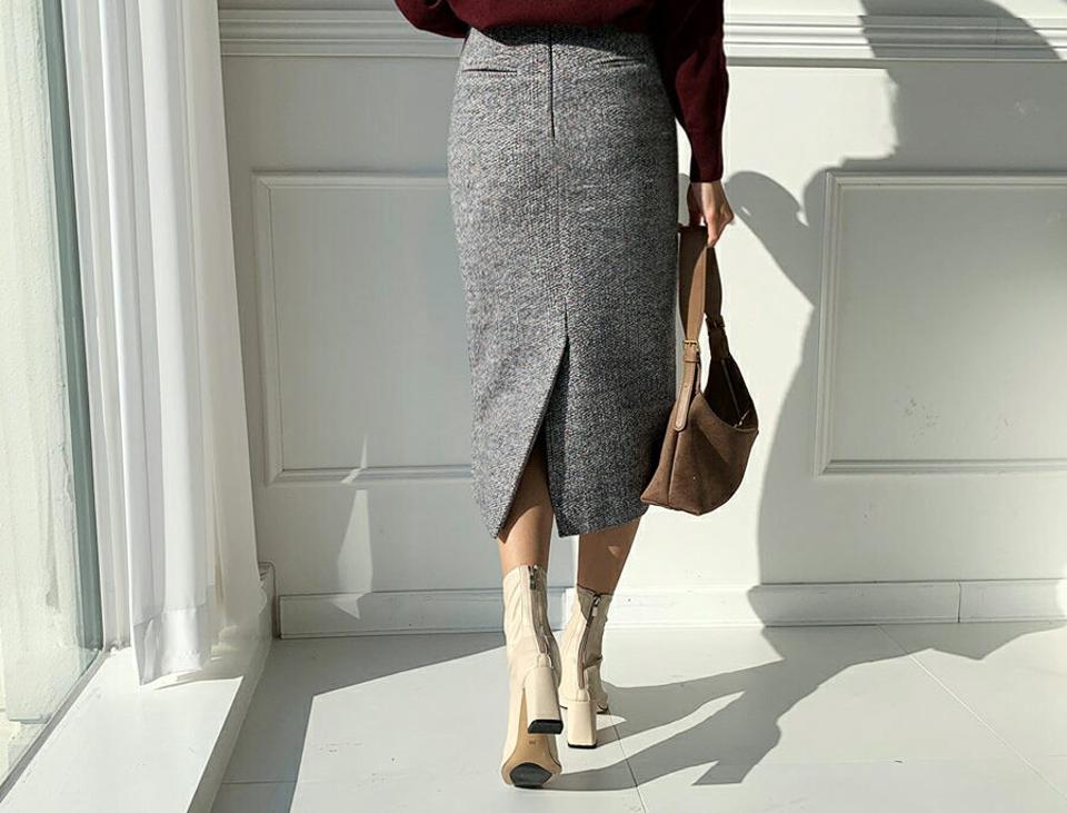 カラーミックスHラインスカート・全3色・t65782 レディース 【sk】【スカート ミディ丈 ミディスカート Hライン カラーミックス 高級感 大人 シック バックスリット 秋 冬 韓国 ファッション】【ハイホリHIHOLLI】