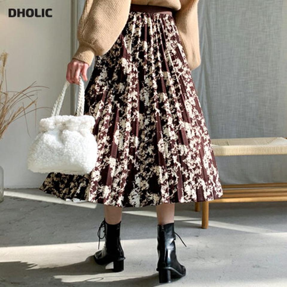 パターンスプリーツカート・全2色・b62298 レディース 【sk】【韓国 ファッション ボトムス スカート ロング Aライン フレア ウエストゴム パターン 柄 ペイント ペインティング 上品 エレガント 大人 カジュアル 秋 冬】
