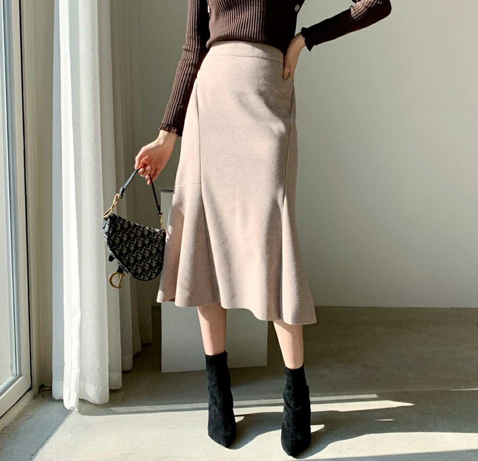 マーメイドスカート・全3色・t62295 レディース 【sk】【韓国 ファッション ボトムス スカート ロング Aライン フレア 無地 スリム タイト 細身 フレアヘム 上品 エレガント 大人 カジュアル 秋 冬】