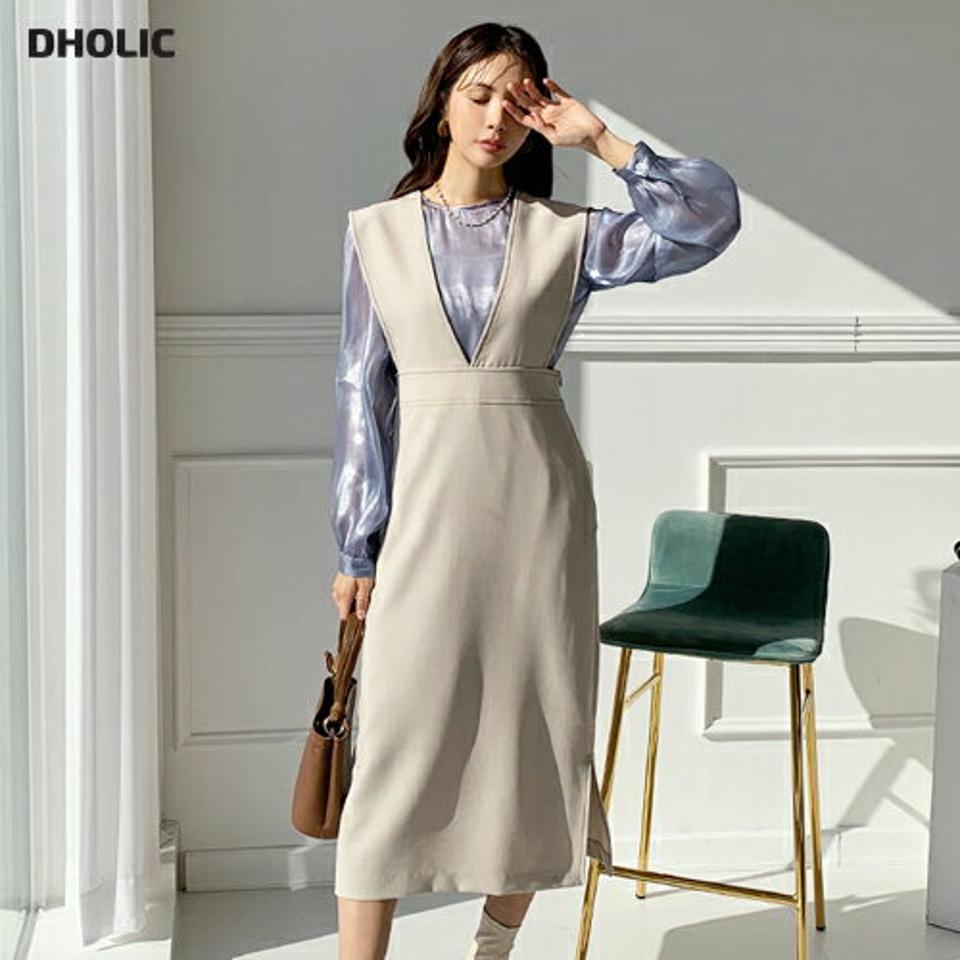 ステッチノースリワンピース・全2色・t65762 レディース 【ops】【ワンピース ロング ロングワンピース スリーブレス ノースリーブ ステッチ 単色 無地 シンプル 大人 レイヤード 秋 冬 韓国 ファッション】【ハイホリHIHOLLI】