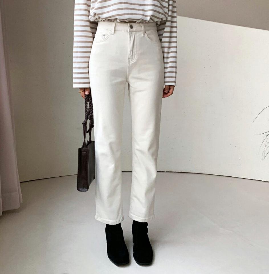 裏起毛ストレートパンツ・全2色・t56486 レディース 【pt】【韓国 ファッション ボトムス パンツ ロング ハイウエスト ストレート スリム 細身 大人 ストレッチ 無地 デイリー ベーシック シンプル カジュアル 秋 冬】