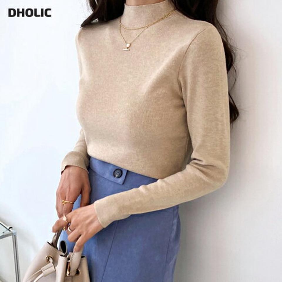 ハーフネックニット・全5色・t56463 レディース 【tops】韓国ファッション トップス ニット ハーフネック モックネック 長袖 ロングスリーブ スリム 細身 タイト 無地 リブニット シンプル カジュアル 秋 冬