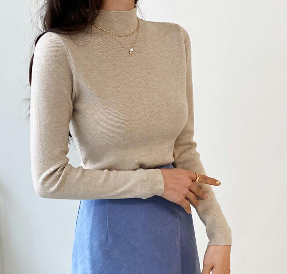 ハーフネックニット・全5色・t56463 レディース 【tops】韓国ファッション トップス ニット ハーフネック モックネック 長袖 ロングスリーブ スリム 細身 タイト 無地 リブニット シンプル カジュアル 秋 冬