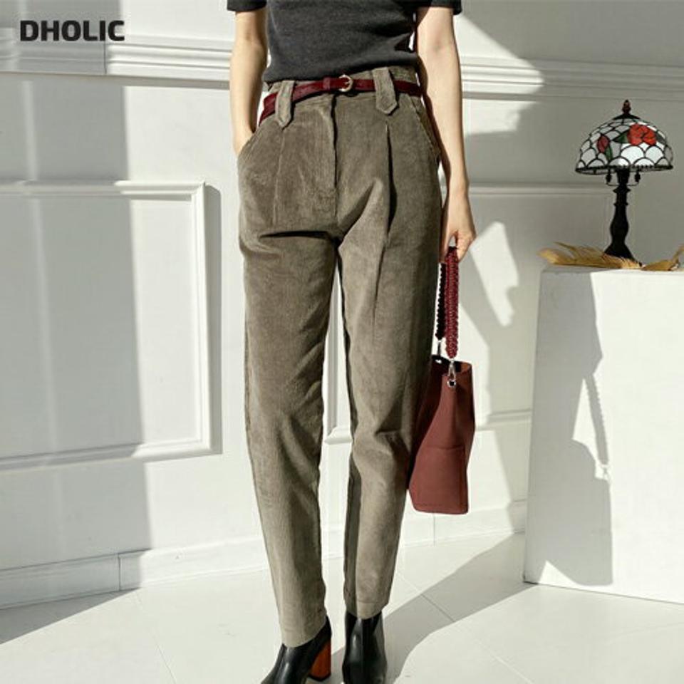 コーデュロイパンツ・全5色・b65776 レディース 【pt】【パンツ ズボン ロングパンツ コーデュロイ　単色 シンプル 大人 カジュアル ハイウエスト タック 秋 冬 韓国 ファッション】【ハイホリHIHOLLI】