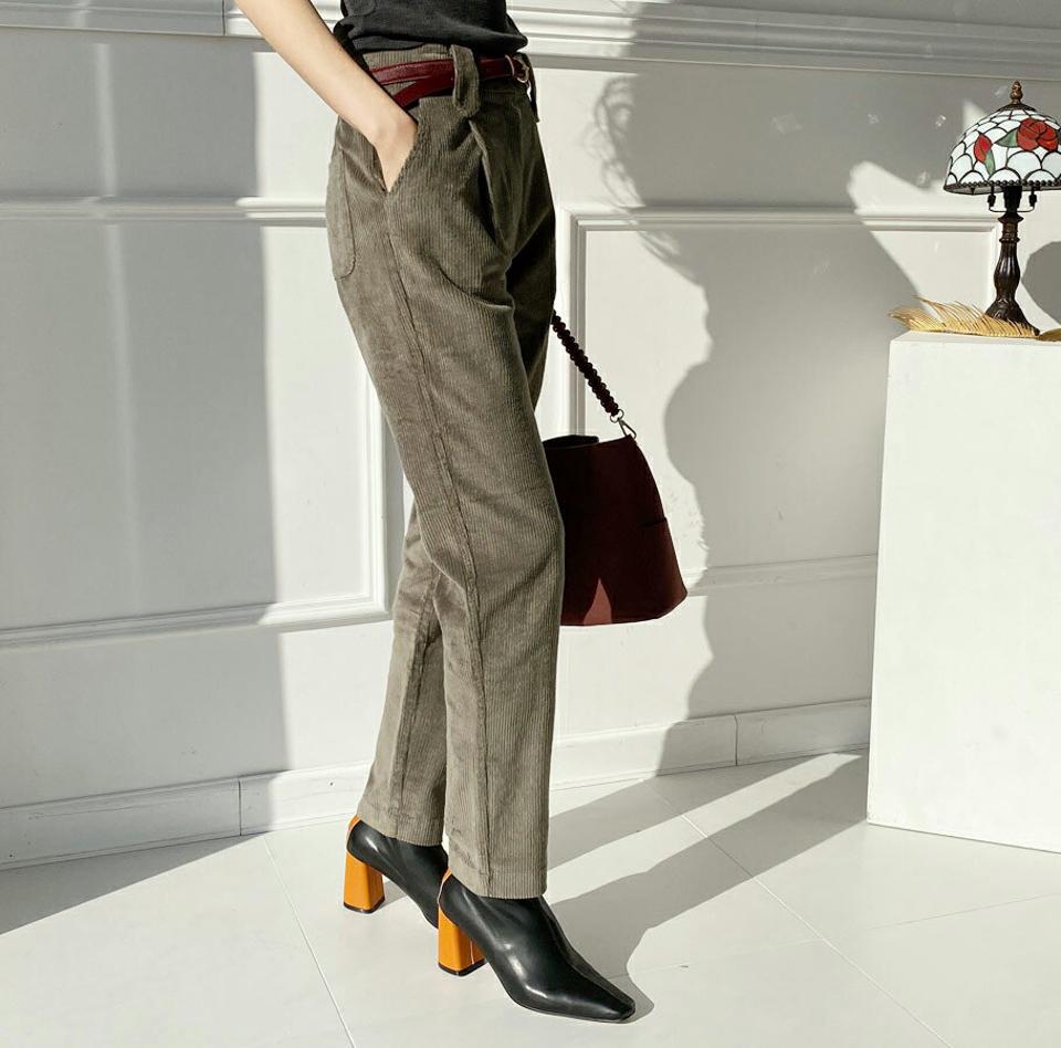 コーデュロイパンツ・全5色・b65776 レディース 【pt】【パンツ ズボン ロングパンツ コーデュロイ　単色 シンプル 大人 カジュアル ハイウエスト タック 秋 冬 韓国 ファッション】【ハイホリHIHOLLI】