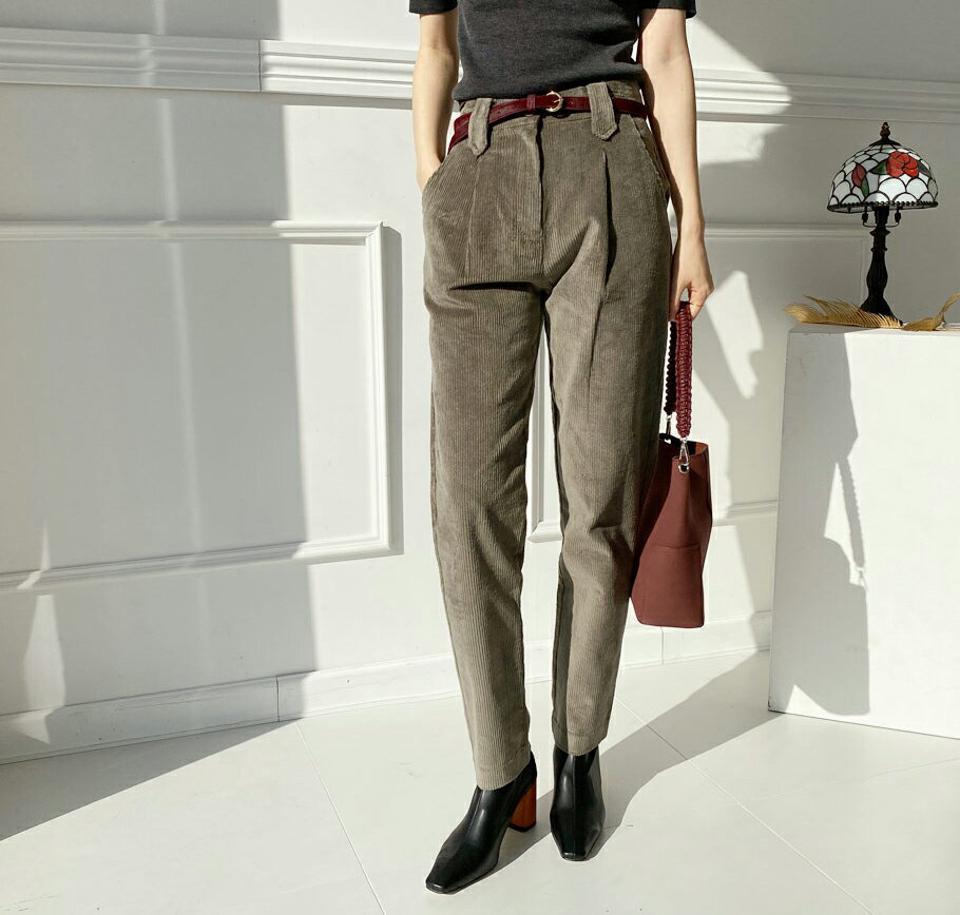 コーデュロイパンツ・全5色・b65776 レディース 【pt】【パンツ ズボン ロングパンツ コーデュロイ　単色 シンプル 大人 カジュアル ハイウエスト タック 秋 冬 韓国 ファッション】【ハイホリHIHOLLI】