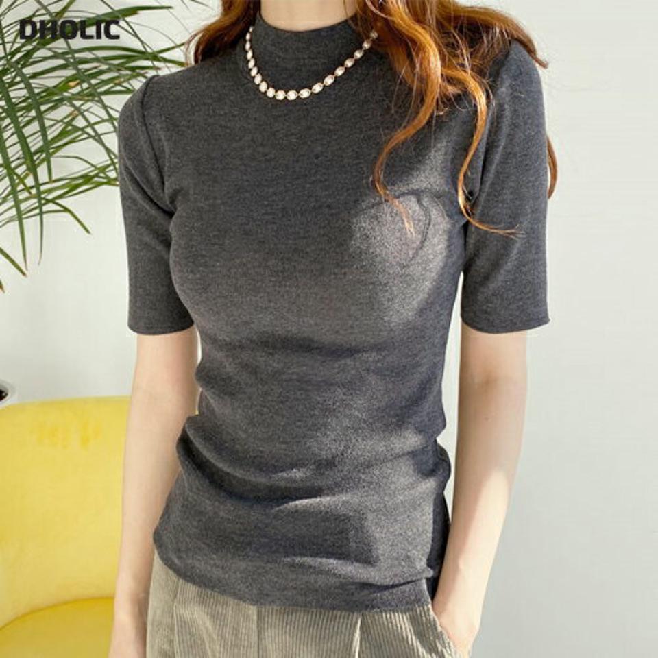 ハーフネック半袖ニット・全4色・b65755 レディース 【tops】【トップス ニット ニットトップス 半袖 ハーフネック 単色 無地 シンプル ベーシック カジュアル ラフ 春 秋 冬 韓国 ファッション】【ハイホリHIHOLLI】