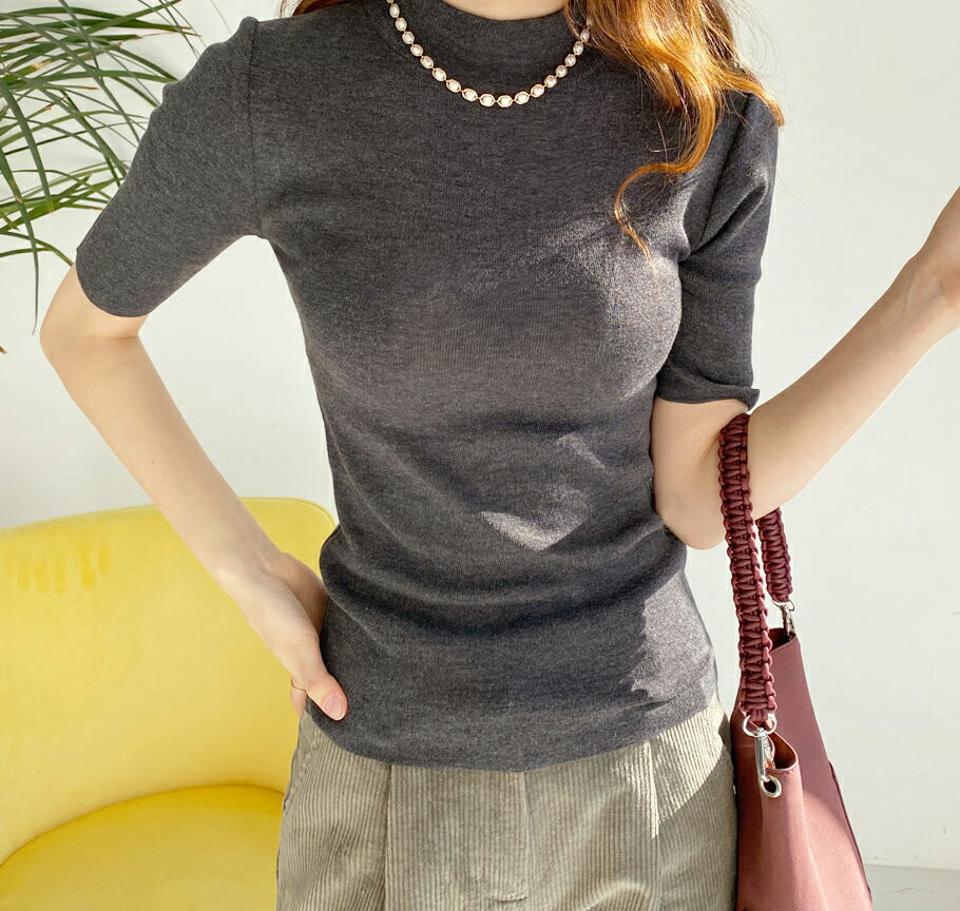 ハーフネック半袖ニット・全4色・b65755 レディース 【tops】【トップス ニット ニットトップス 半袖 ハーフネック 単色 無地 シンプル ベーシック カジュアル ラフ 春 秋 冬 韓国 ファッション】【ハイホリHIHOLLI】