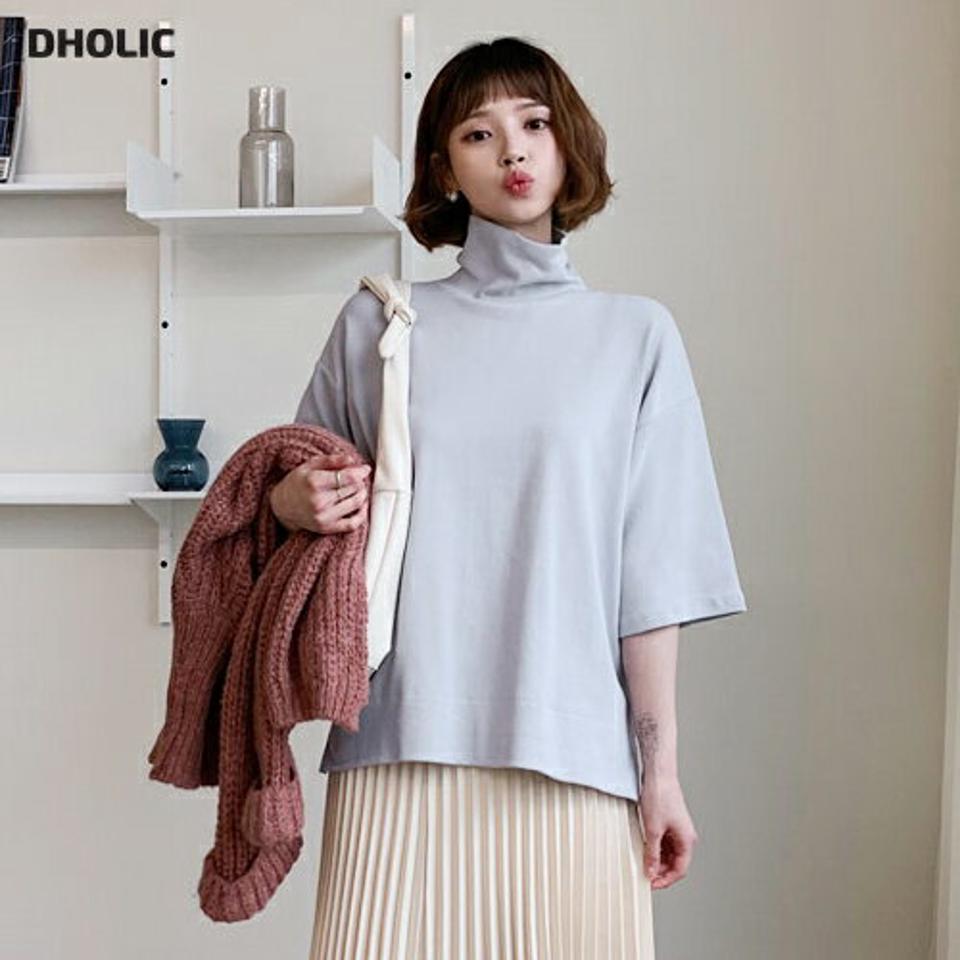 裏起毛タートルTシャツ・全4色・t56458 レディース 【tops】【韓国 ファッション トップス Tシャツ カットソー ハイネック 七分袖 七分丈 ルーズ ゆったり 体型カバー ドロップショルダー ロンT お尻カバー 無地 カジュアル 秋 冬】