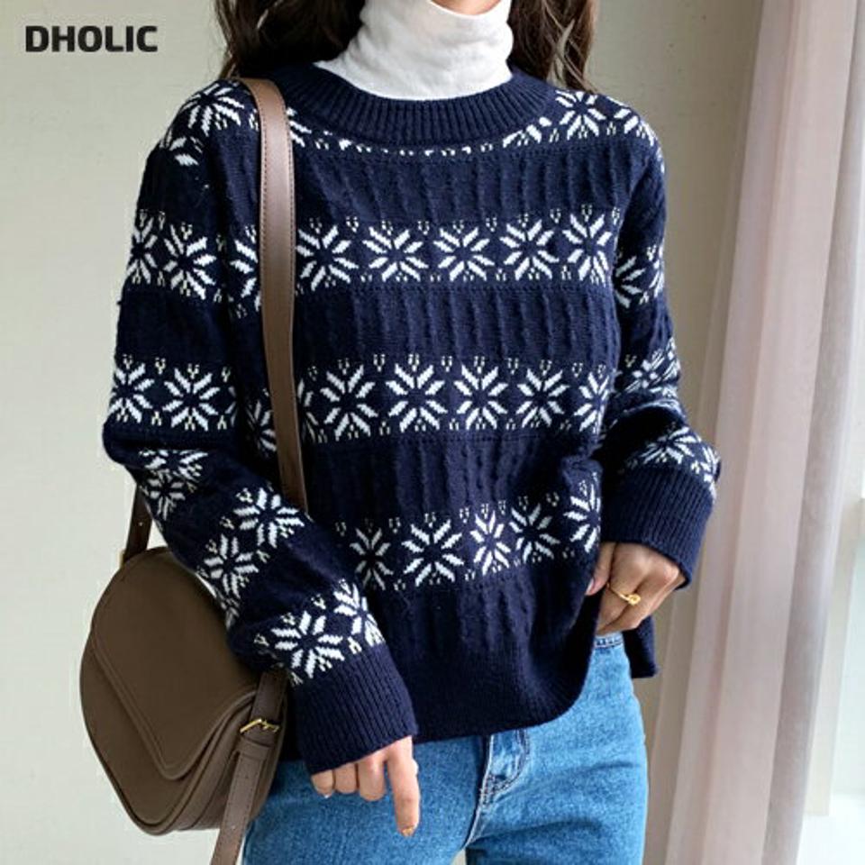 ノルディックパターンニット・全3色・b56496 レディース 【tops】【韓国 ファッション トップス ニット ラウンドネック 長袖 パターン 柄 北欧 ルーズ ゆったり カジュアル 秋 冬】