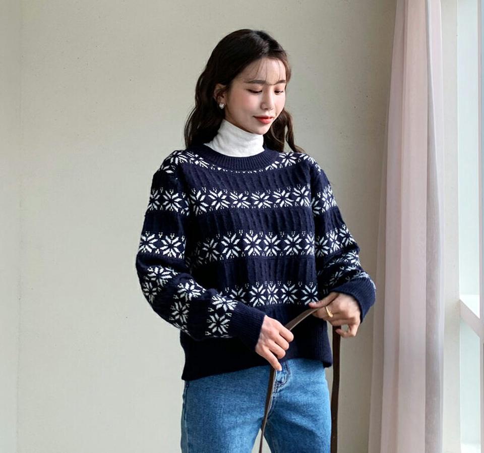 ノルディックパターンニット・全3色・b56496 レディース 【tops】【韓国 ファッション トップス ニット ラウンドネック 長袖 パターン 柄 北欧 ルーズ ゆったり カジュアル 秋 冬】