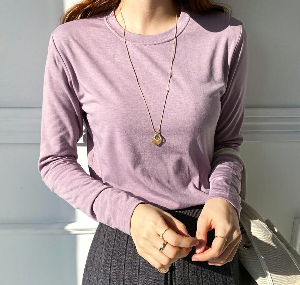 裏起毛ラウンドTシャツ・全6色・b65769 レディース 【tops】【トップス Tシャツ 長袖 ロンT 単色 無地 無地T シンプル ベーシック 裏起毛 ラウンドネック カジュアル 大人 冬 韓国 ファッション】【ハイホリHIHOLLI】