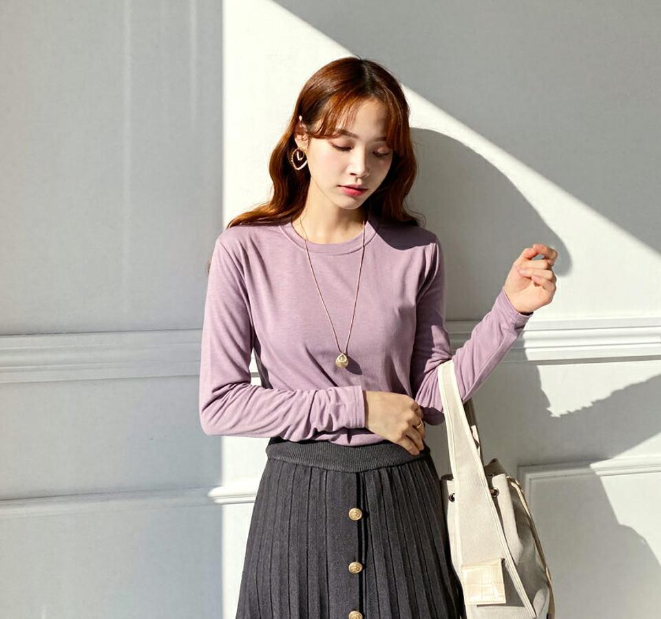 裏起毛ラウンドTシャツ・全6色・b65769 レディース 【tops】【トップス Tシャツ 長袖 ロンT 単色 無地 無地T シンプル ベーシック 裏起毛 ラウンドネック カジュアル 大人 冬 韓国 ファッション】【ハイホリHIHOLLI】