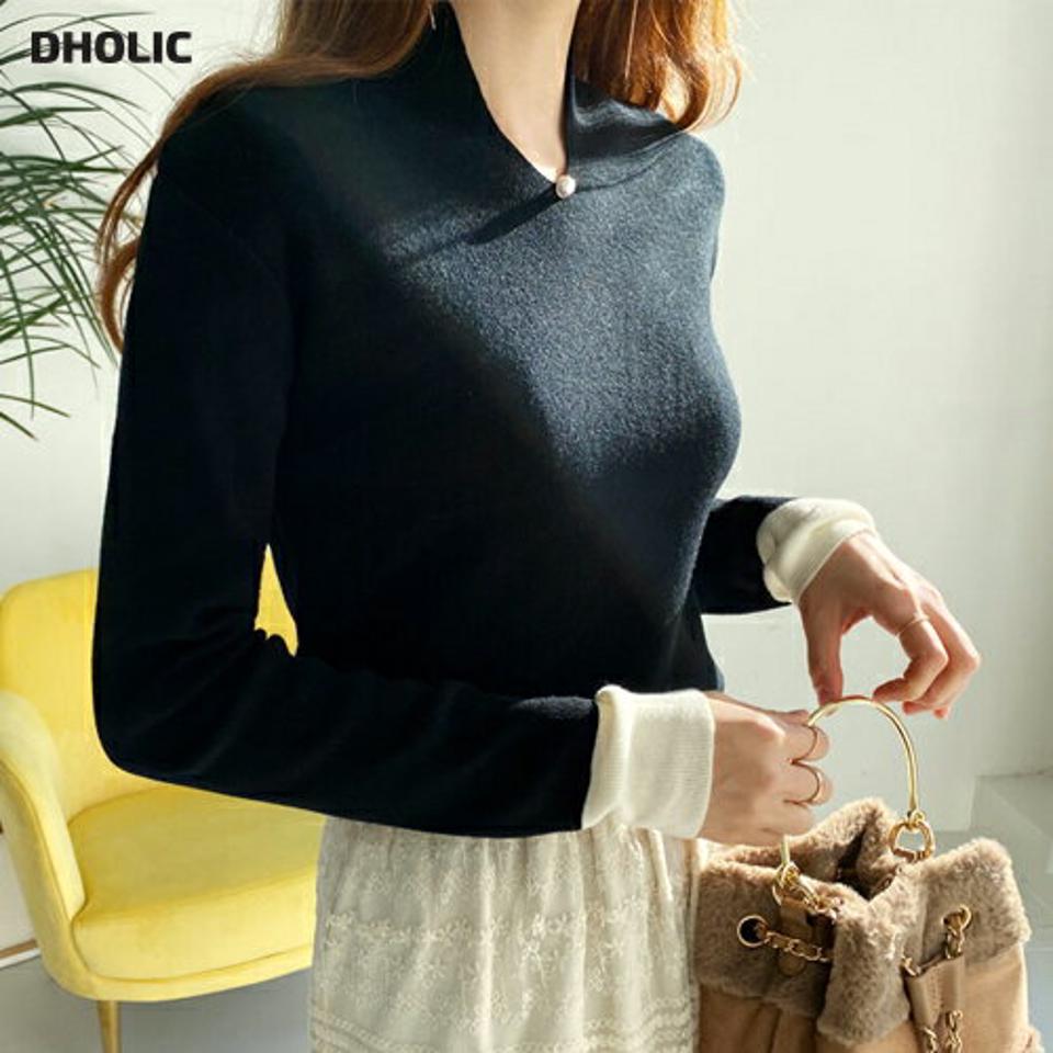 ネックスリットパールニット・全3色・b65756 レディース 【tops】【トップス ニット ニットトップス 長袖 パールボタン ハーフネック ネックスリット 上品 大人 きれいめ 秋 冬 韓国 ファッション】【ハイホリHIHOLLI】