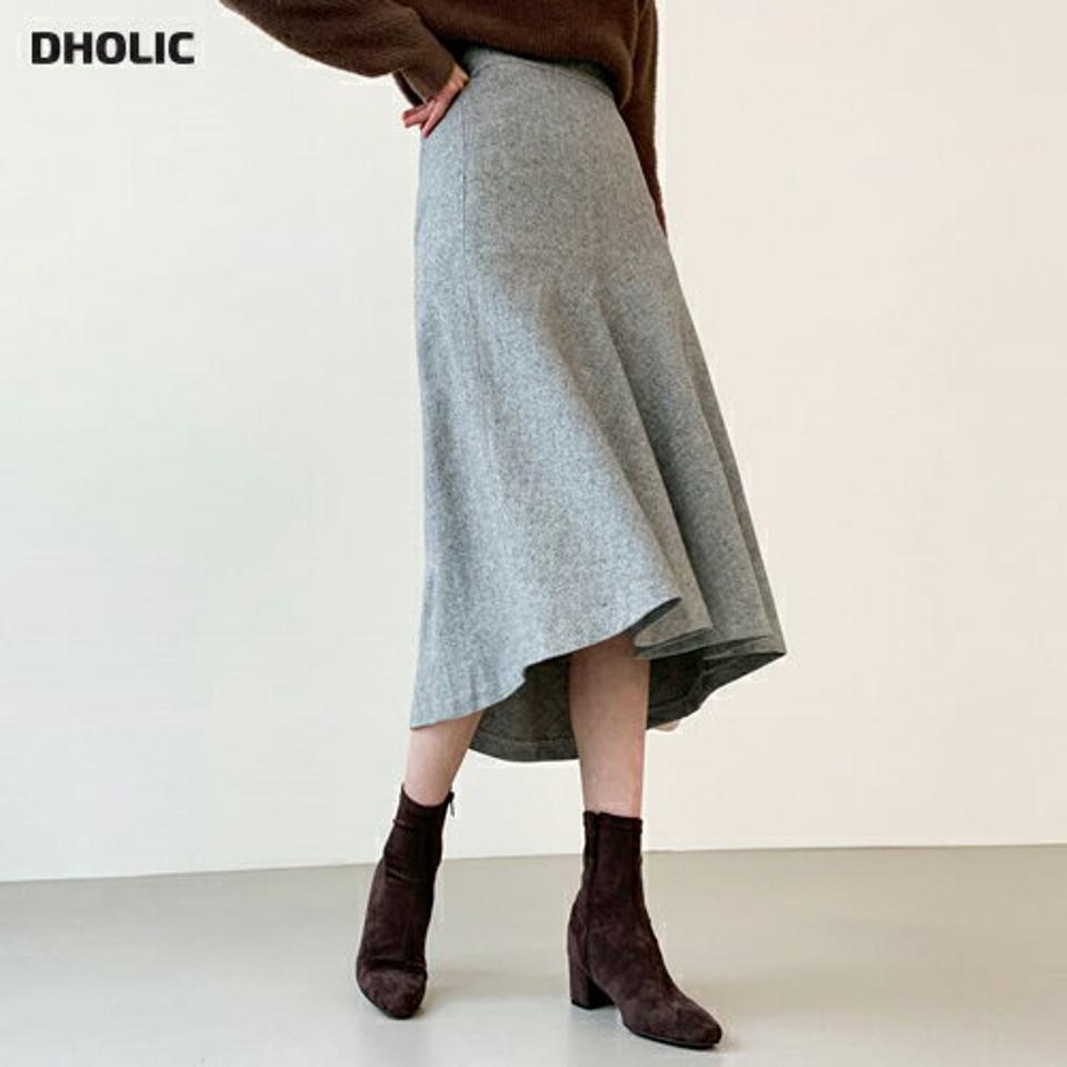 ヘリンボーンフレアスカート・全2色・t56482 レディース 【sk】【韓国 ファッション ボトムス スカート ロング Aライン フレア ミモレ 無地 シンプル ウールブレンド ウール混 スリム 細身 カジュアル 秋 冬】