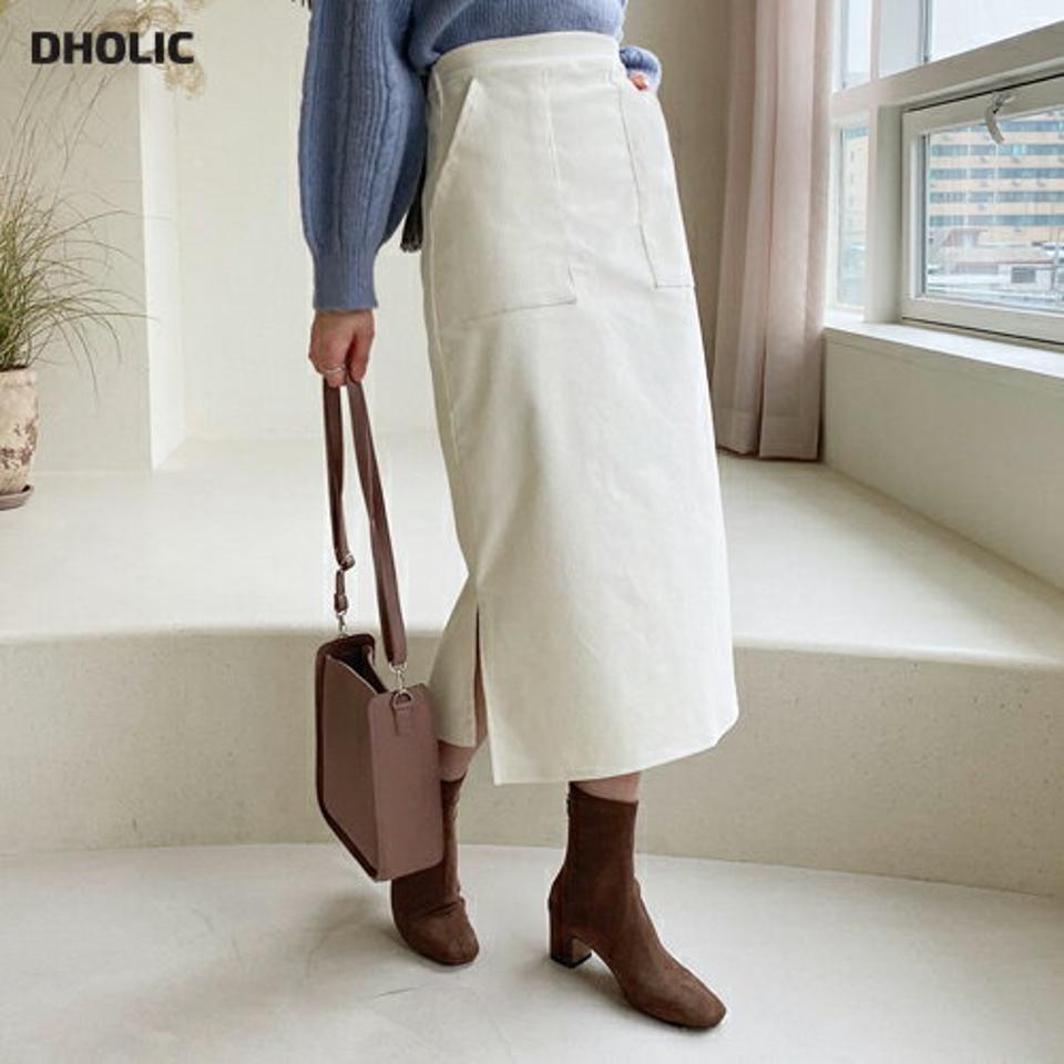 コーデュロイスリットスカート・全3色・t56484 レディース 【sk】【韓国 ファッション ボトムス ロング Hライン ミモレ スリム 細身 タイトスカート サイドスリット 無地 カジュアル 秋 冬】