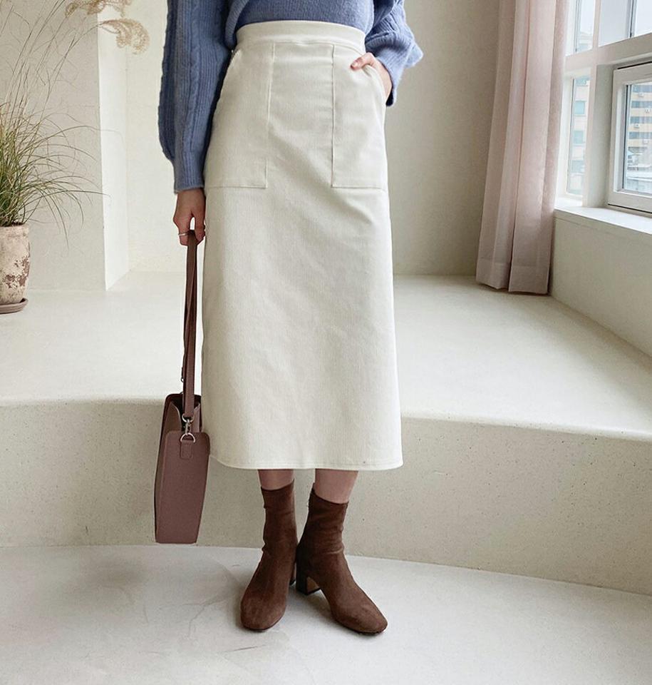 コーデュロイスリットスカート・全3色・t56484 レディース 【sk】【韓国 ファッション ボトムス ロング Hライン ミモレ スリム 細身 タイトスカート サイドスリット 無地 カジュアル 秋 冬】