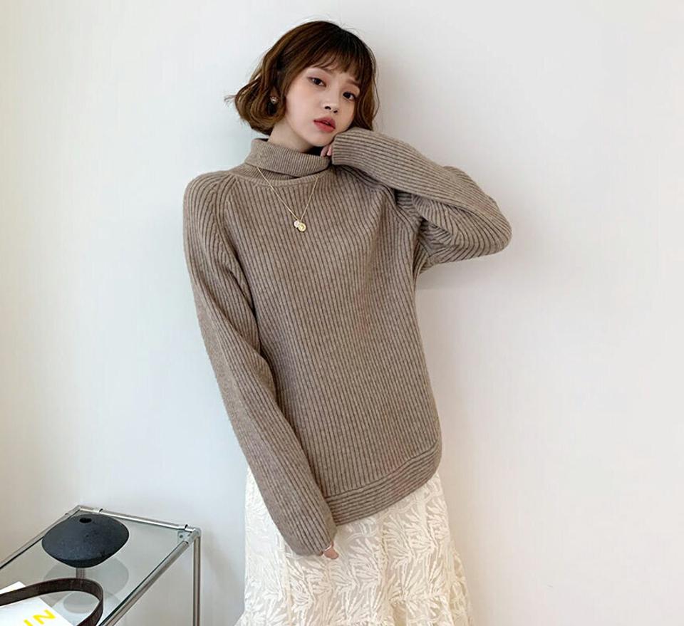タートルラウンドヘムニット・全3色・b56468 レディース 【tops】【韓国 ファッション トップス ニット タートルネック ハイネック 長袖 リブニット 無地 ルーズ ゆったり 体型カバー ロング カジュアル 秋 冬】