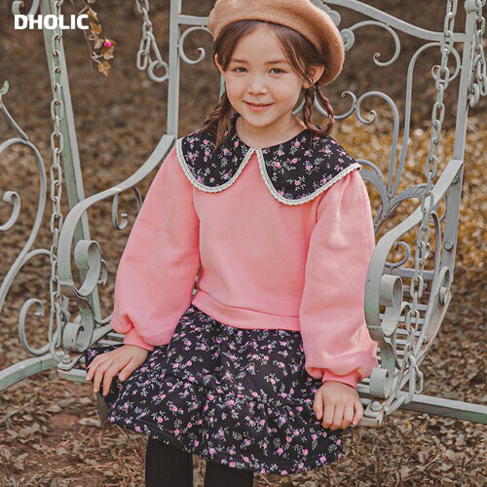 裏起毛花柄ドッキングワンピース(ピンク)・p009853 キッズ【3~8才】【ops】【ワンピース ミディ丈 ミディワンピース 長袖 ドッキング 裏起毛 花柄 フラワー かわいい 女の子 冬 韓国 韓国子供服 子供 こども 子供服 こども服】【KIDS】