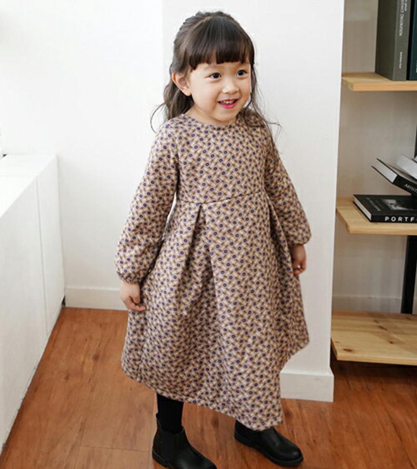 ミニフラワーワンピース・p010289 キッズ【3~8才】【ops】【ワンピース ロング ロングワンピース 長袖 半柄 小花柄 降らwラー 可愛い かわいい 女の子 秋 冬 韓国 韓国子供服 子供 こども 子供服 こども服】【KIDS】