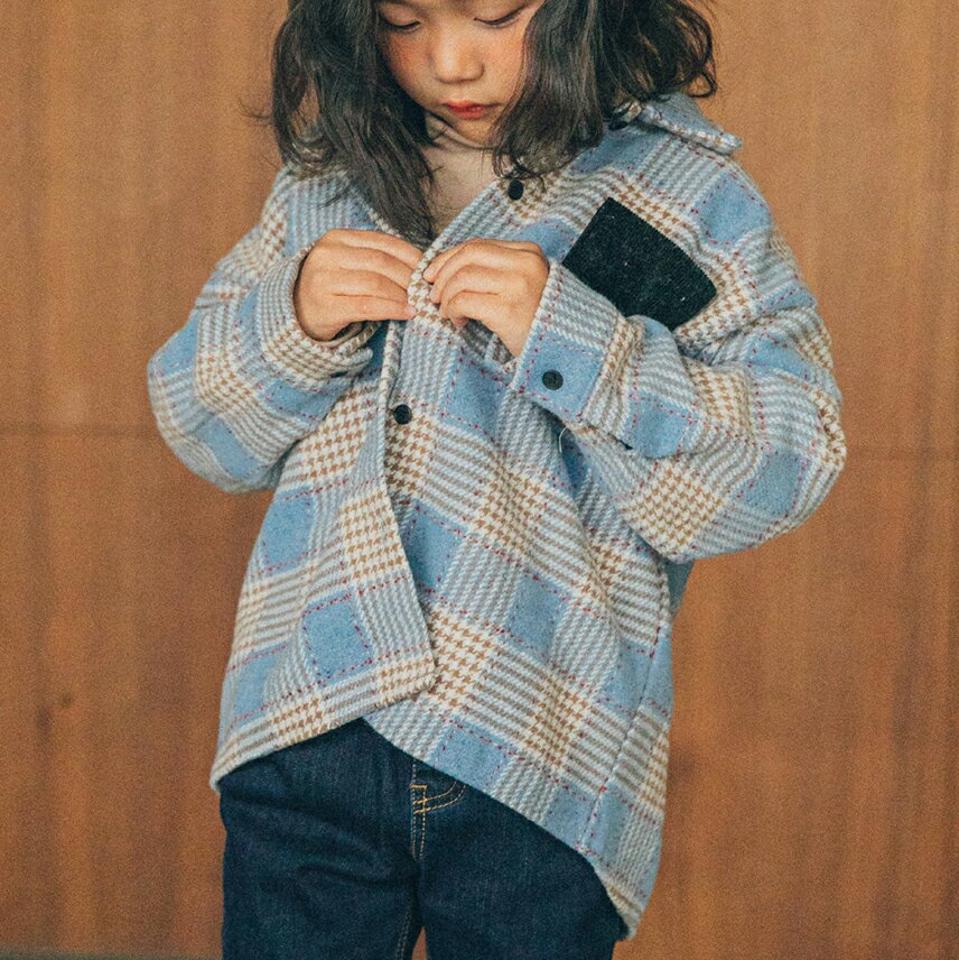 【キッズ30%OFF】配色ポケットチェックシャツ(junior)・u10313 キッズ【9~17才】【bl】【トップス シャツ チェック柄 チェックシャツ 長袖 カジュアル ラフ 配色 女の子 男の子 秋 冬 韓国 韓国子供服 子供 こども 子供服 こども服】【KIDS】