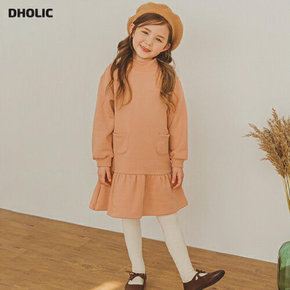 【只今30%OFF】裏起毛ポケットフレアワンピース(pink)・p009871 キッズ【3~8才】【ops】【ワンピース ミディ丈 ミディワンピース 長袖 フリル フレア フレアワンピース 裏起毛 単色 無地 かわいい 女の子 冬 韓国 韓国子供服 子供 こども 子供服 こども服】【KIDS】