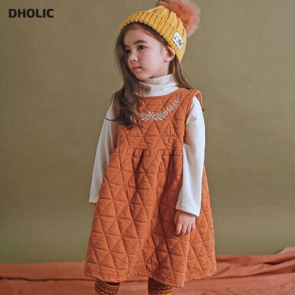 刺繍キルティングワンピース&トップスSET・p010428 キッズ【3~8才】【ops】【ワンピース ロング ロングワンピース スリーブレス ノースリーブ キルト キルティング 刺繍 可愛い 女の子 秋 冬 韓国 韓国子供服 子供 こども 子供服 こども服】【KIDS】