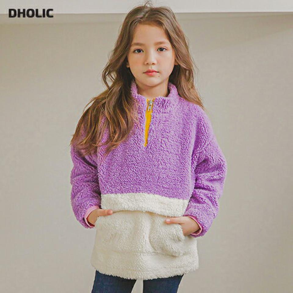 配色ソフトハーフジップTシャツ(purple)・p009883 キッズ【3~8才】【tops】【トップス 長袖 ハーフジップアップ ソフトフリース 配色 カジュアル ラフ 女の子 男の子 秋 冬 韓国 韓国子供服 子供 こども 子供服 こども服】【KIDS】