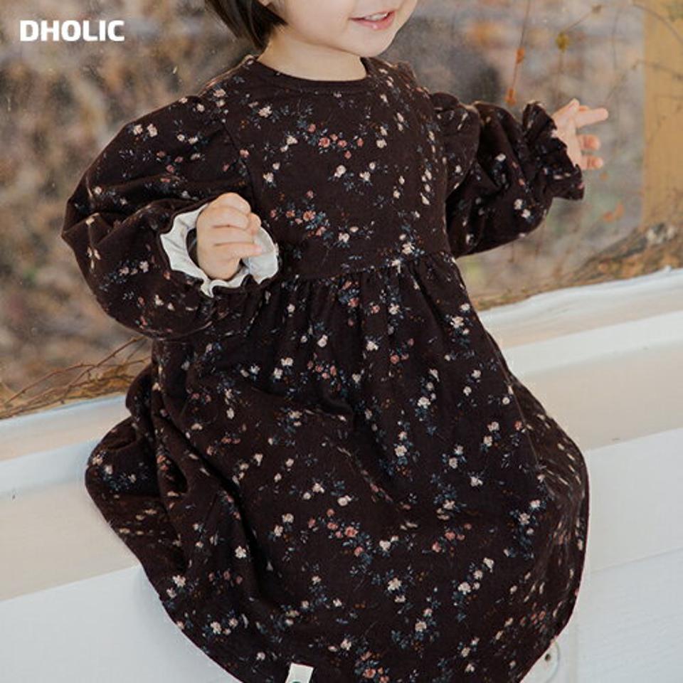 パフ袖フラワーコットンワンピース・p009223 キッズ【0~2才】【ops】【ワンピース 長袖 フラワー 花柄 パフ袖 パフスリーブ コットン 綿 可愛い かわいい 女の子 秋 冬 韓国 韓国子供服 子供 こども 子供服 こども服】【KIDS】