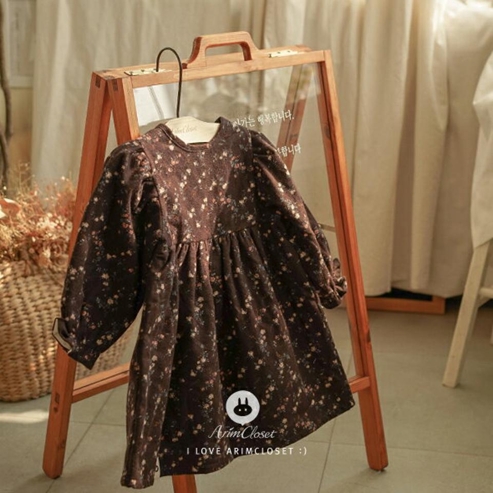 パフ袖フラワーコットンワンピース・p009223 キッズ【0~2才】【ops】【ワンピース 長袖 フラワー 花柄 パフ袖 パフスリーブ コットン 綿 可愛い かわいい 女の子 秋 冬 韓国 韓国子供服 子供 こども 子供服 こども服】【KIDS】