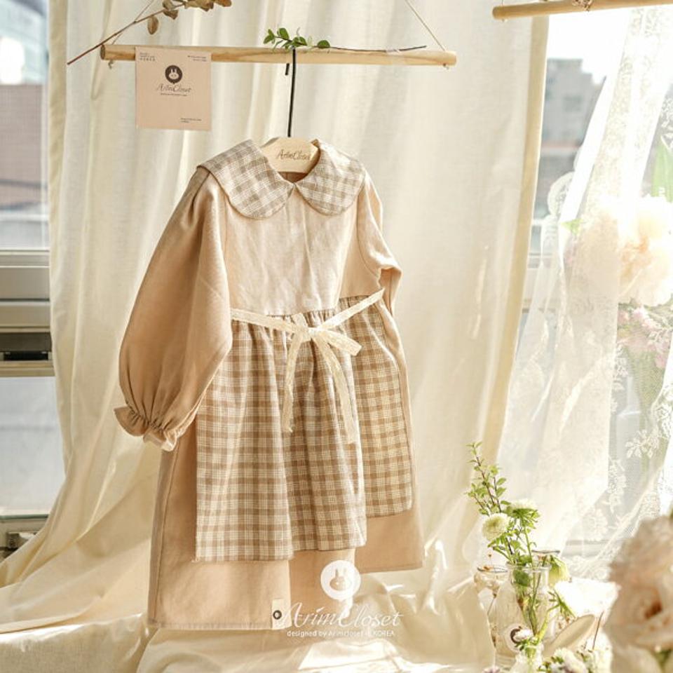 コットンチェックワンピース・p008605 キッズ【0~2才】【ops】【ワンピース ロング ロングワンピース 長袖 チェック柄 コットン 綿 可愛い かわいい ナチュラル ガーリー 女の子 秋 冬 韓国 韓国子供服 子供 こども 子供服 こども服】【KIDS】