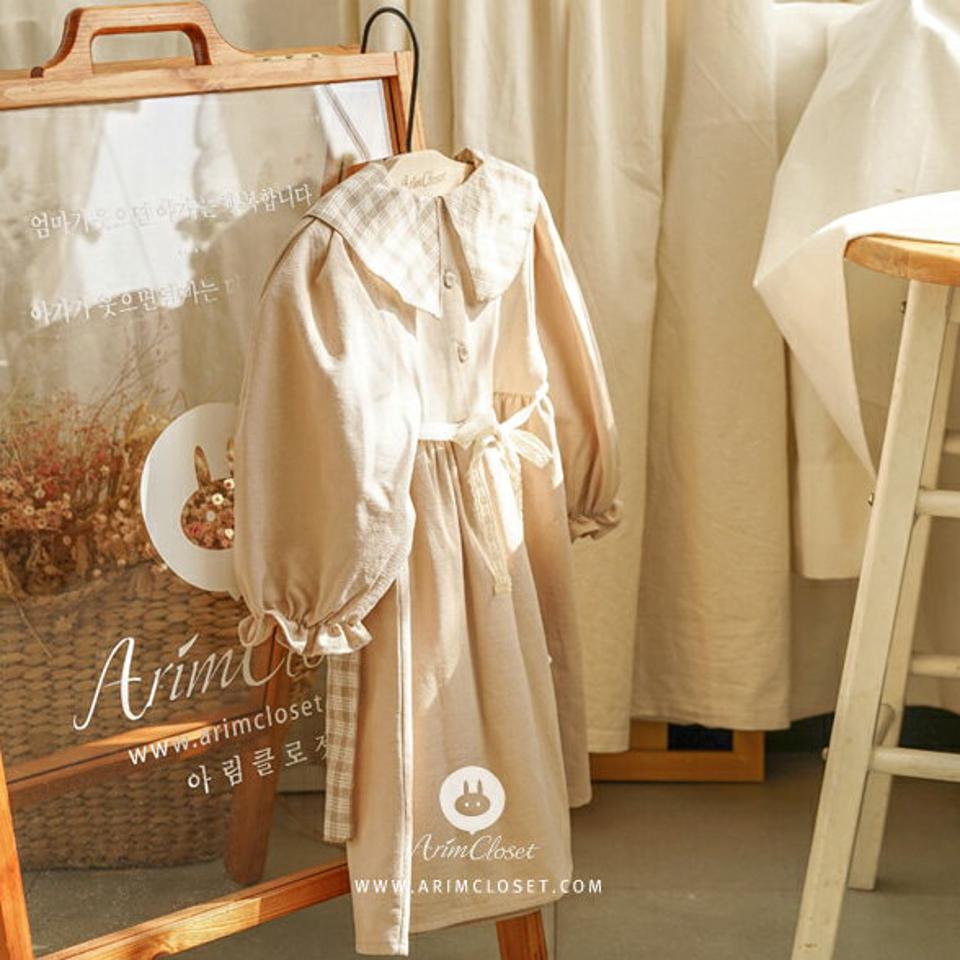 コットンチェックワンピース・p008605 キッズ【0~2才】【ops】【ワンピース ロング ロングワンピース 長袖 チェック柄 コットン 綿 可愛い かわいい ナチュラル ガーリー 女の子 秋 冬 韓国 韓国子供服 子供 こども 子供服 こども服】【KIDS】