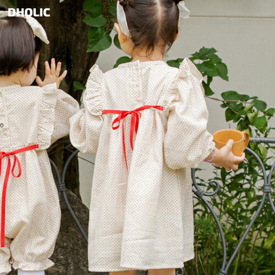 チューリップリボンワンピース・p008598 キッズ【0~2才】【ops】【ワンピース ミディ丈 ミディワンピース 長袖 花柄 フラワー リボン りぼん チューリップ 可愛い かわいい ガーリー 女の子 秋 冬 韓国 韓国子供服 こども 子供服 こども服】【KIDS】