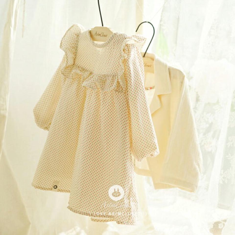 チューリップリボンワンピース・p008598 キッズ【0~2才】【ops】【ワンピース ミディ丈 ミディワンピース 長袖 花柄 フラワー リボン りぼん チューリップ 可愛い かわいい ガーリー 女の子 秋 冬 韓国 韓国子供服 こども 子供服 こども服】【KIDS】