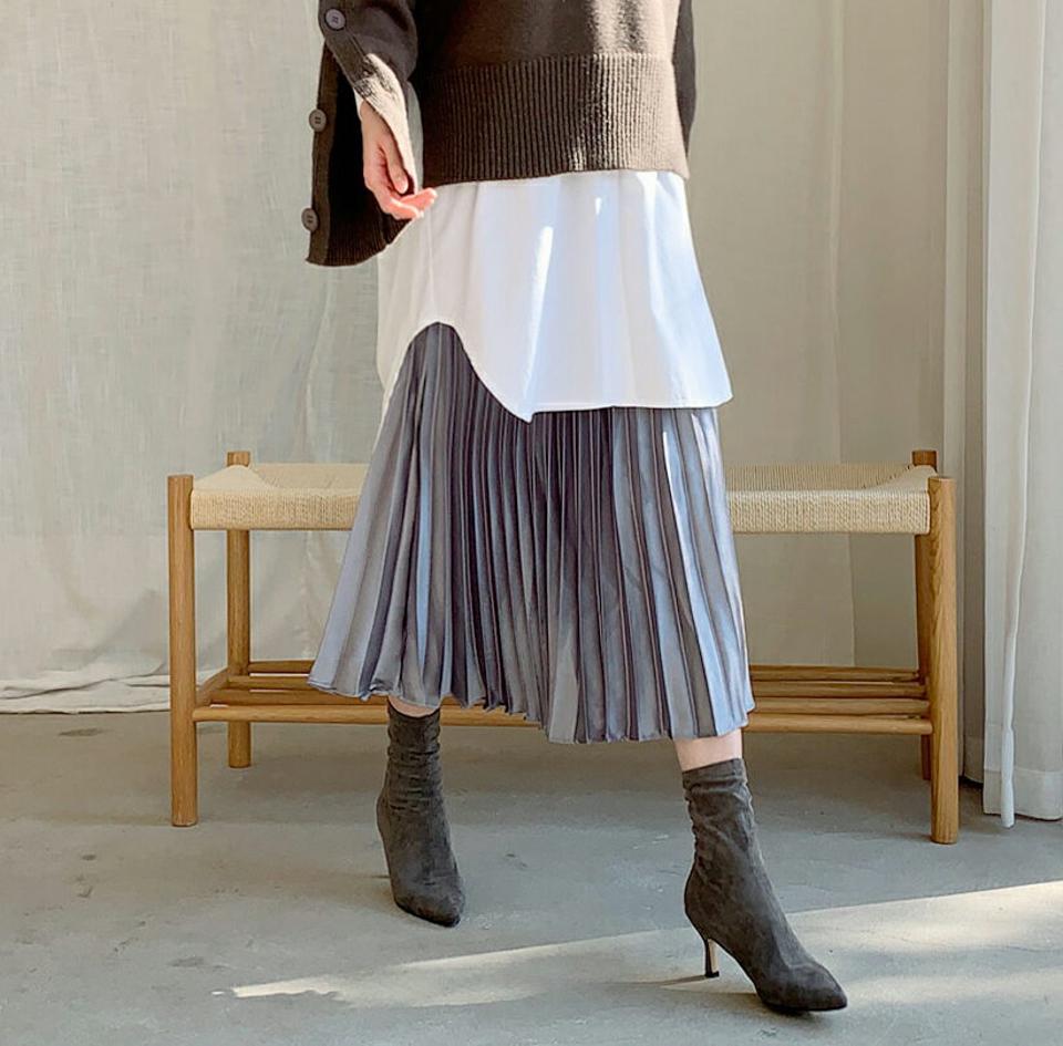 サテンプリーツスカート・全3色・b62299 レディース 【sk】【韓国 ファッション スカート サテン 上品 ゴムスカート 揺れ感 ロング 女の子 プリーツスカート デートコーディ ストレッチ 華やかさ ウエストゴム 光沢 グロッシー カジュアル 秋 冬】