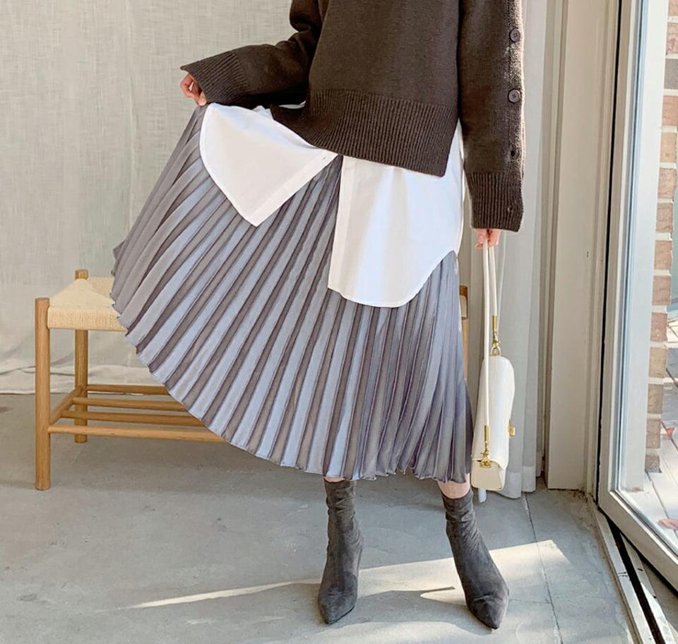 サテンプリーツスカート・全3色・b62299 レディース 【sk】【韓国 ファッション スカート サテン 上品 ゴムスカート 揺れ感 ロング 女の子 プリーツスカート デートコーディ ストレッチ 華やかさ ウエストゴム 光沢 グロッシー カジュアル 秋 冬】