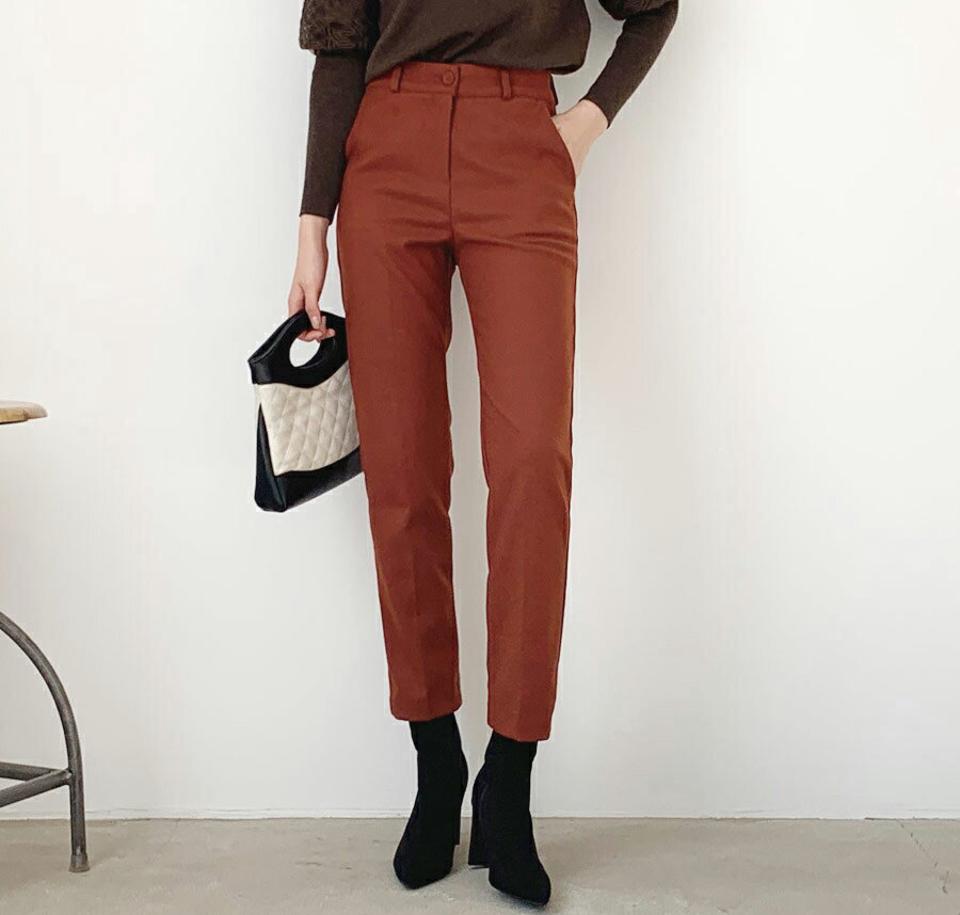 スリムスラックスパンツ・全4色・t62300 レディース 【pt】【韓国 ファッション ボトムス パンツ スリム スラックス ストレッチ 美脚 大人 女の子 無地 冬パンツ 秋パンツ ストレート 細身 タイト ハイウエスト カジュアル 秋 冬】