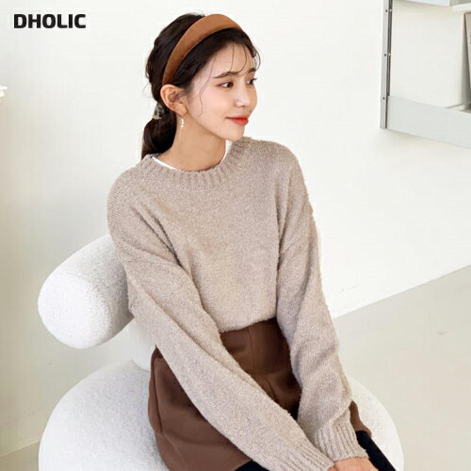 ラウンドクロップドニット・全4色・b64661 レディース 【tops】韓国ファッション トップス ニット ラウンドネック 長袖 年上 ロングスリーブ ルーズ 無地 ソフト ドロップショルダー カジュアル 秋 冬