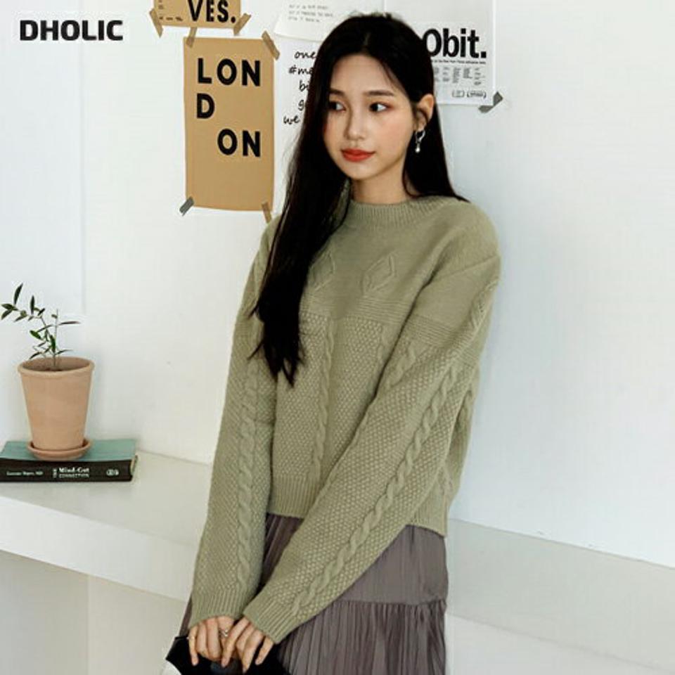 ツイストパフニット・全3色・t64664 レディース 【tops】【韓国 ファッション トップス ニット ラウンドネック 長袖 ロングスリーブ ルーズ ケーブルニッアラン編み カジュアル 秋 冬】