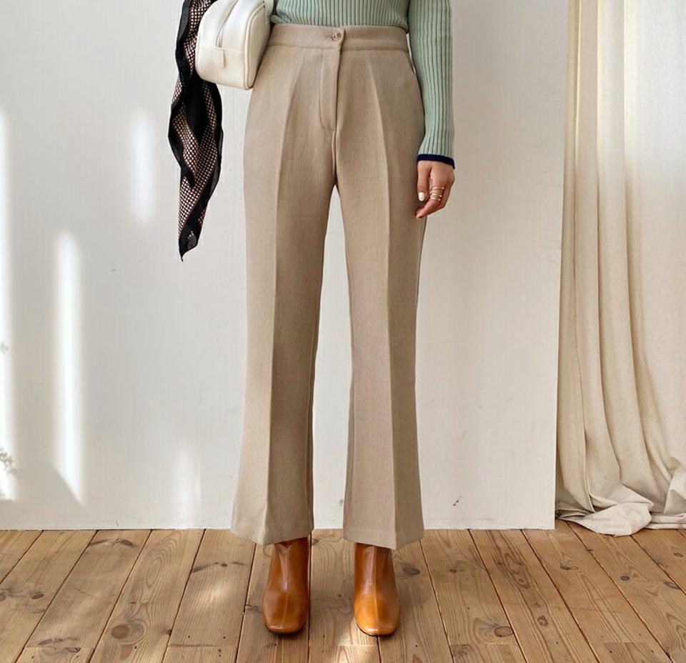 裏起毛ブーツカットスラックス・全3色・b64659 レディース 【pt】【韓国 ファッション ボトムス スラックス ロング フルレングス 10分丈 十分丈 セミブーツカット ハイウエスト 大人 仕事 職場 オフィス 無地 カジュアル 秋 冬】