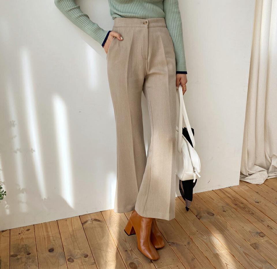 裏起毛ブーツカットスラックス・全3色・b64659 レディース 【pt】【韓国 ファッション ボトムス スラックス ロング フルレングス 10分丈 十分丈 セミブーツカット ハイウエスト 大人 仕事 職場 オフィス 無地 カジュアル 秋 冬】